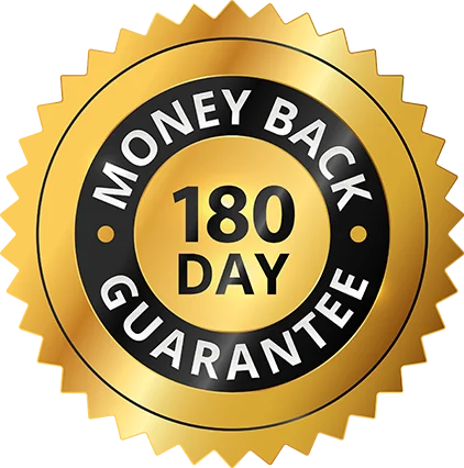 180-Day Money-Back Guarantee seal — risk-free purchase for Meta Melt